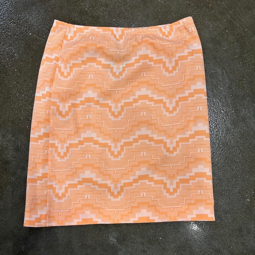 Vintage 70s Orange White Women's‎ Size 12 Creamsicle Midi Polyester Skirt